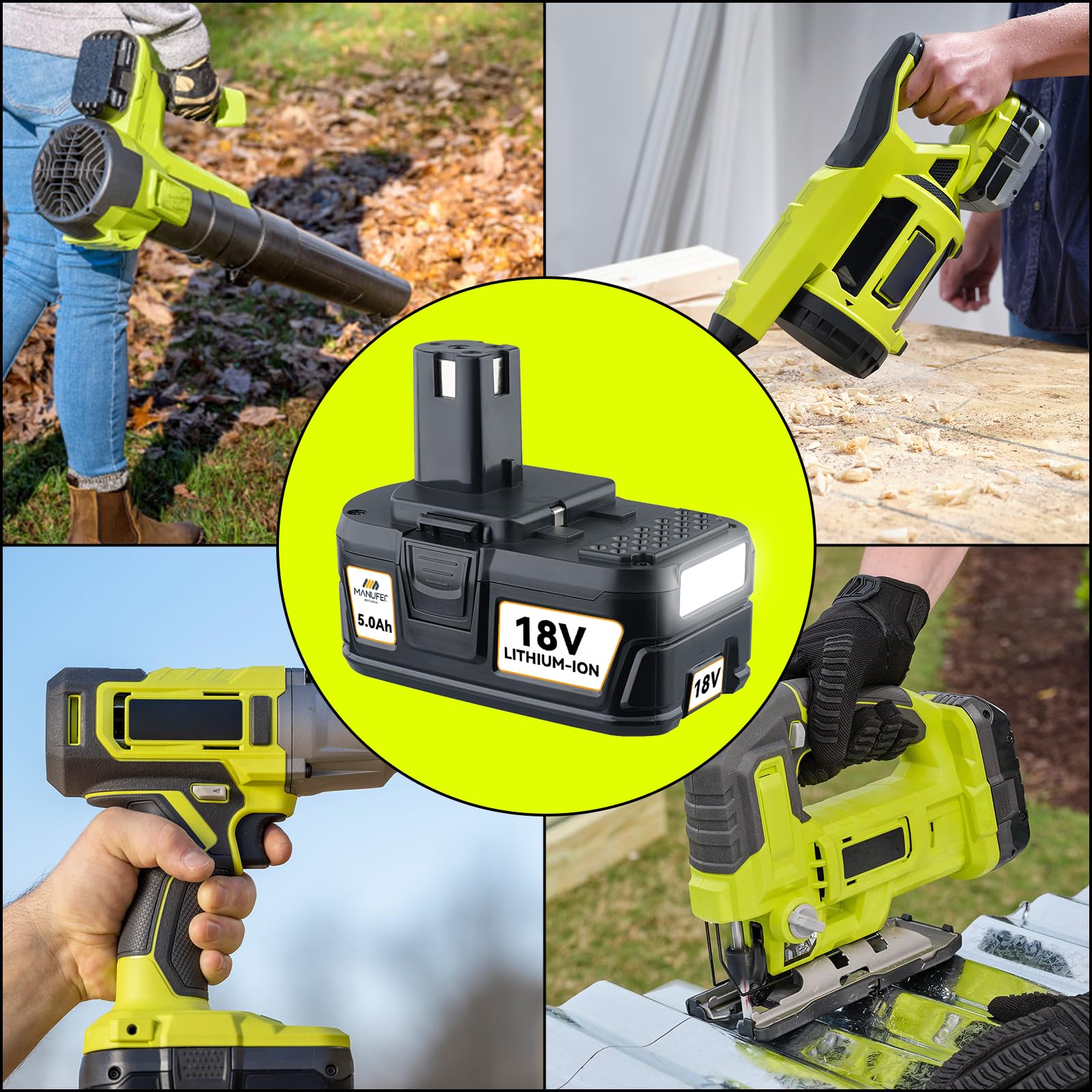MANUFER P108 5.0AH Ricambio per Ryobi 18V batteria agli ioni di litio P108 P107 RB18L50 RB18L40 RB18L25 RB18L15 confezione da 2
