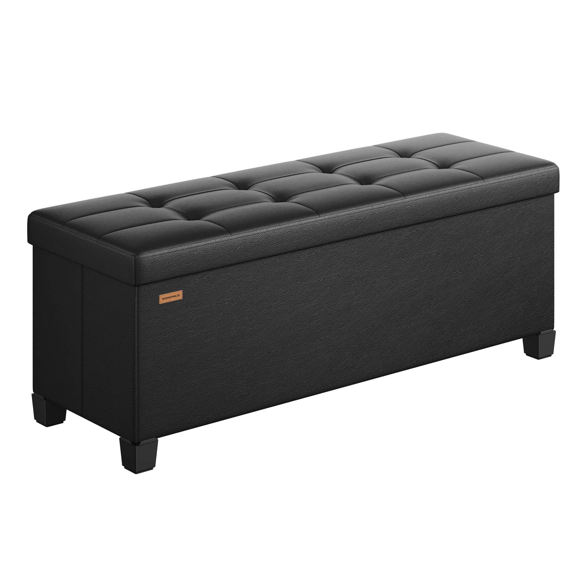 SONGMICS Pouf Contenitore, Cassapanca con Gambe, 38 x 110 x 40 cm, Sgabello Poggiapiedi, 112 L, Rivestimento PVC, per Camera da Letto Soggiorno, Nero Inchiostro LSF0514B02