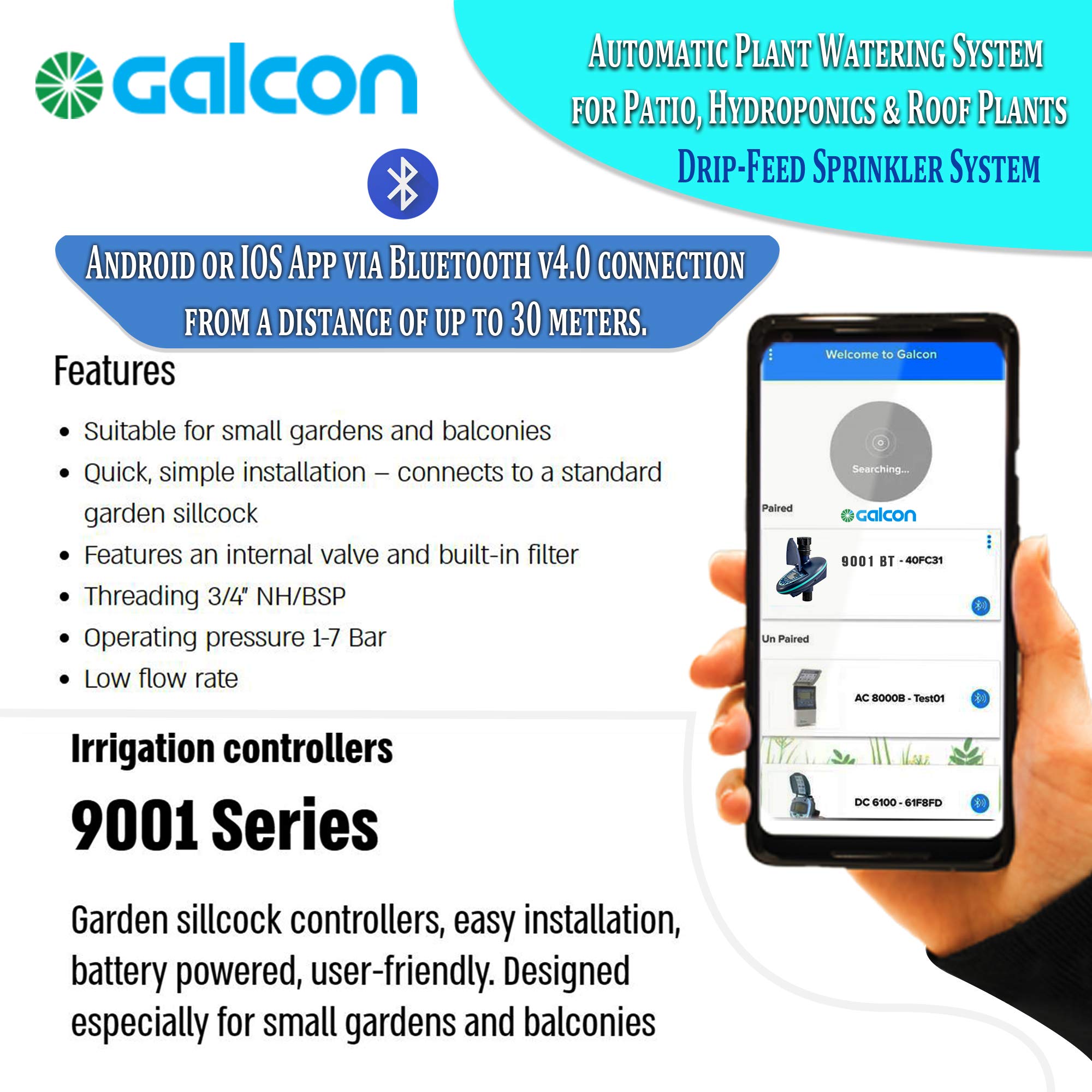 Galcon 9001 BT - Kit timer per irrigazione automatica per balconi, sistema per patio, idroponica e piante da tetto