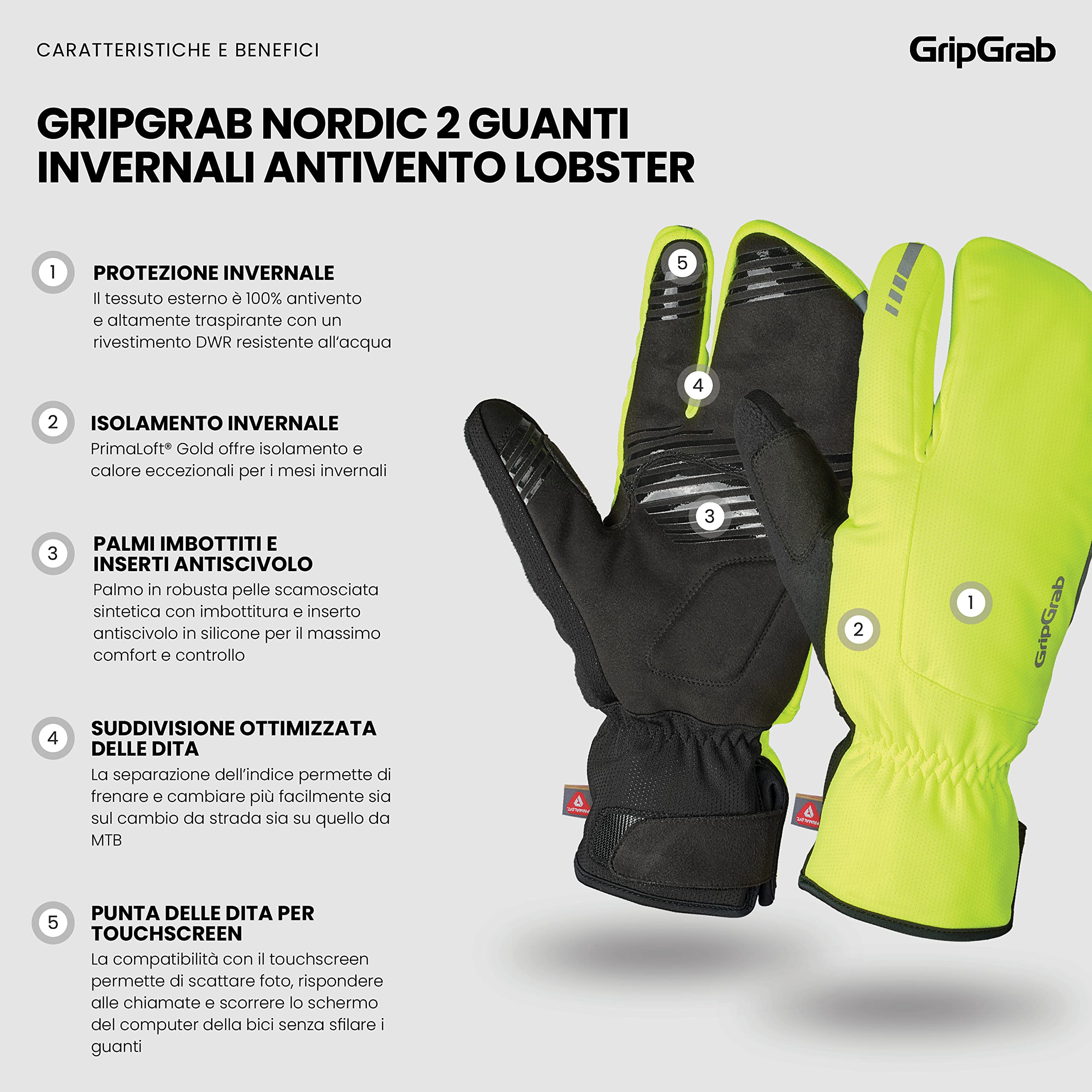 GripGrab Nordic 2 Antivento Deep Winter 3 Dita Lobster Guanti da Ciclismo Imbottiti Termici, Invernali Unisex Adulto