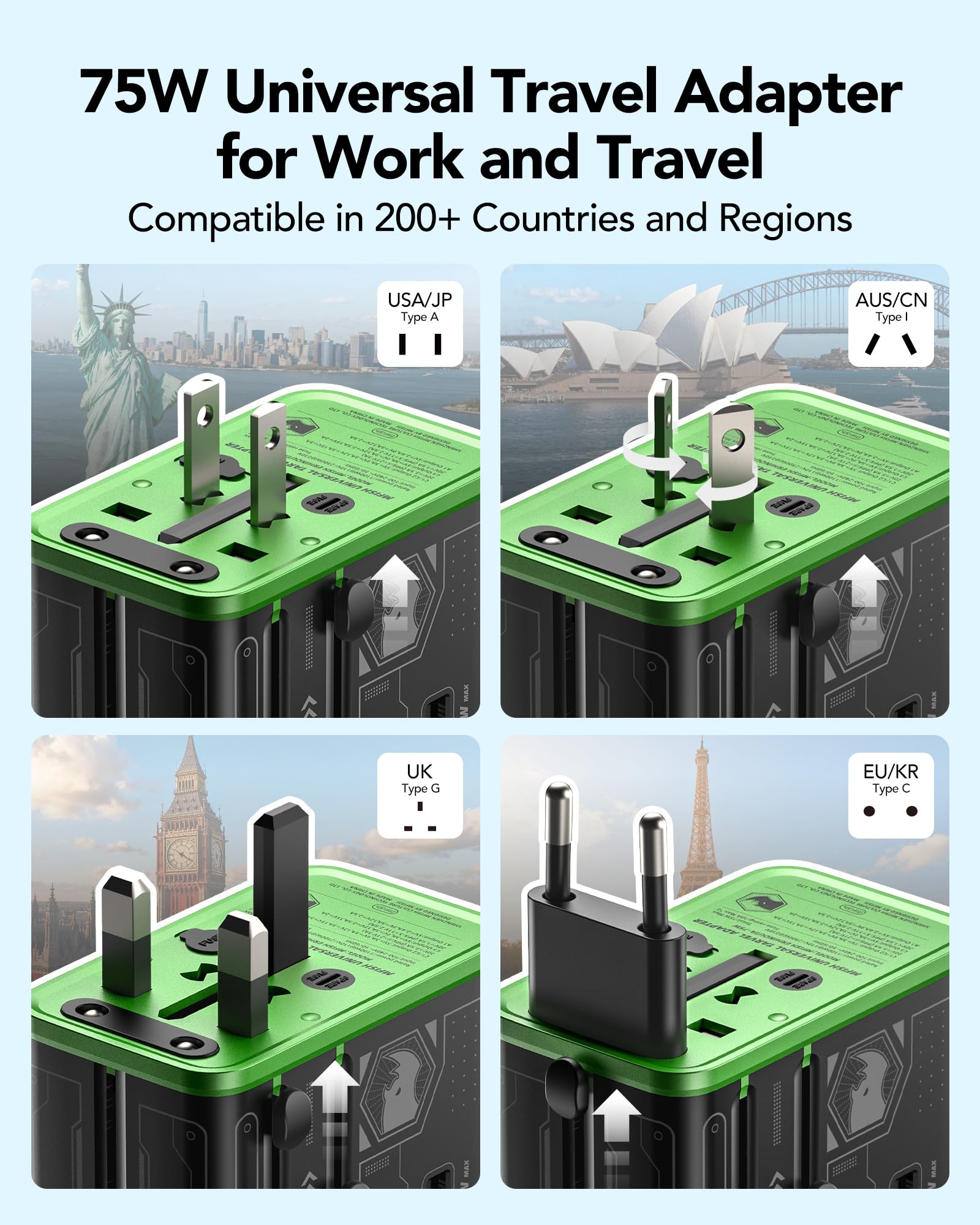 Amazon.com: Mfish 75W Universal Travel Adapter with Retractable