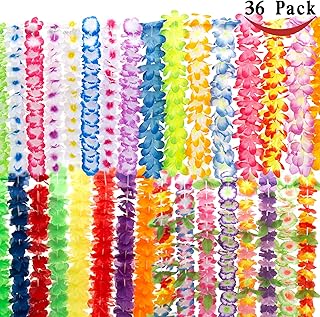 Hawaiian Leis Flower for Adults,Luau Party Decorations Supplies 36 Counts Garland Decorations Favors Wreaths Headbands Hol...