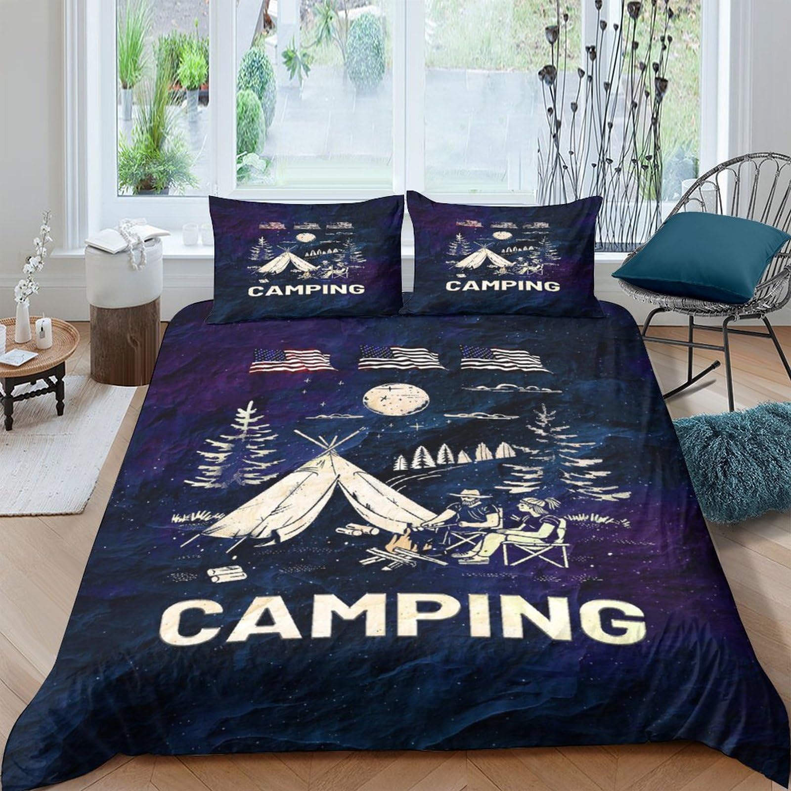 Ctjqhvkz Style-6 3D Printed Camping Night Forest Fitted Sheet Microfiber Soft Bed Sheet For Bedroom Guestroom Decor Protection Single（135X200cm）