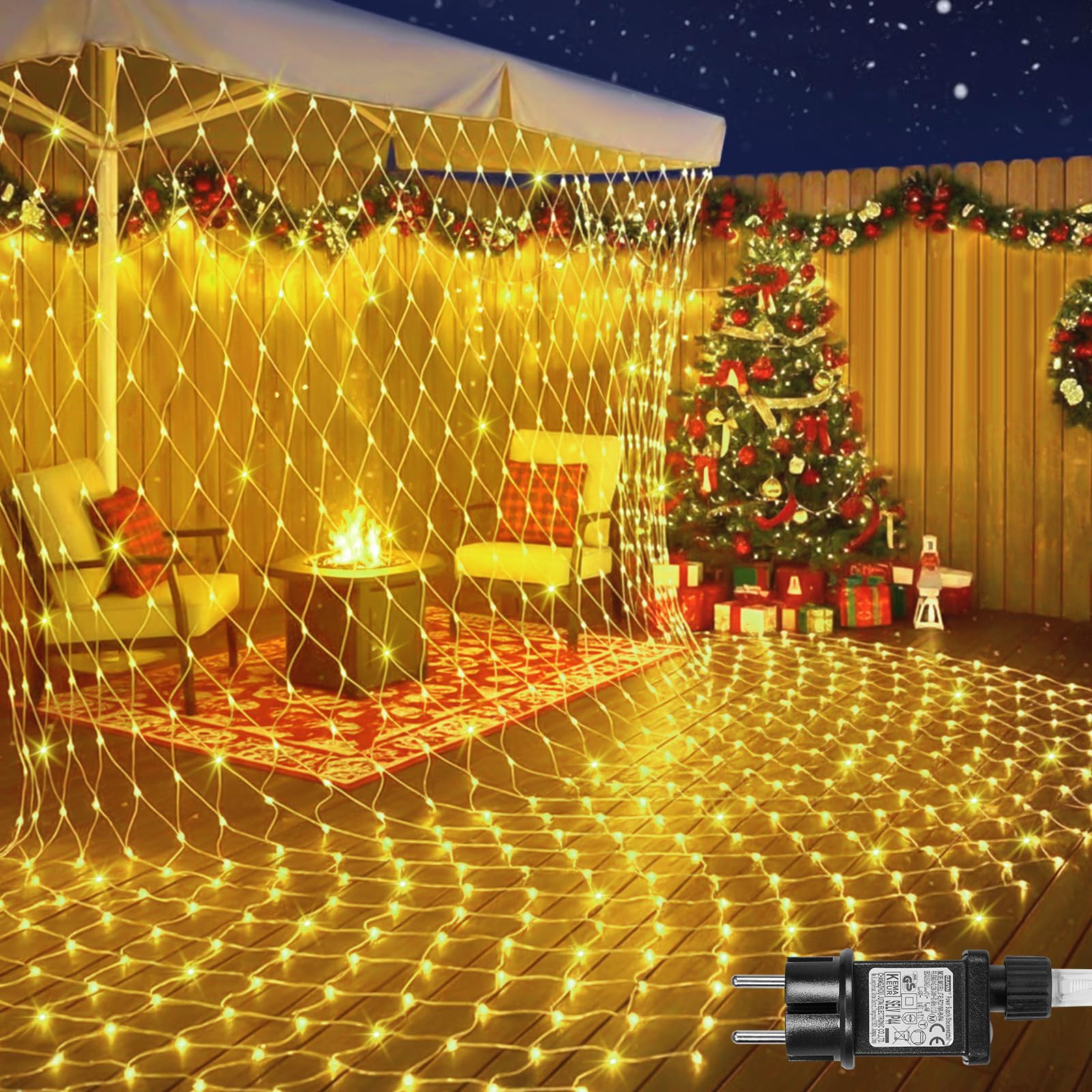 Rete luminosa per esterni, 6 x 4 m, 660 LED, rete con timer, 8 modalità di illuminazione e funzione di memoria, IP44, impermeabile, bianco caldo