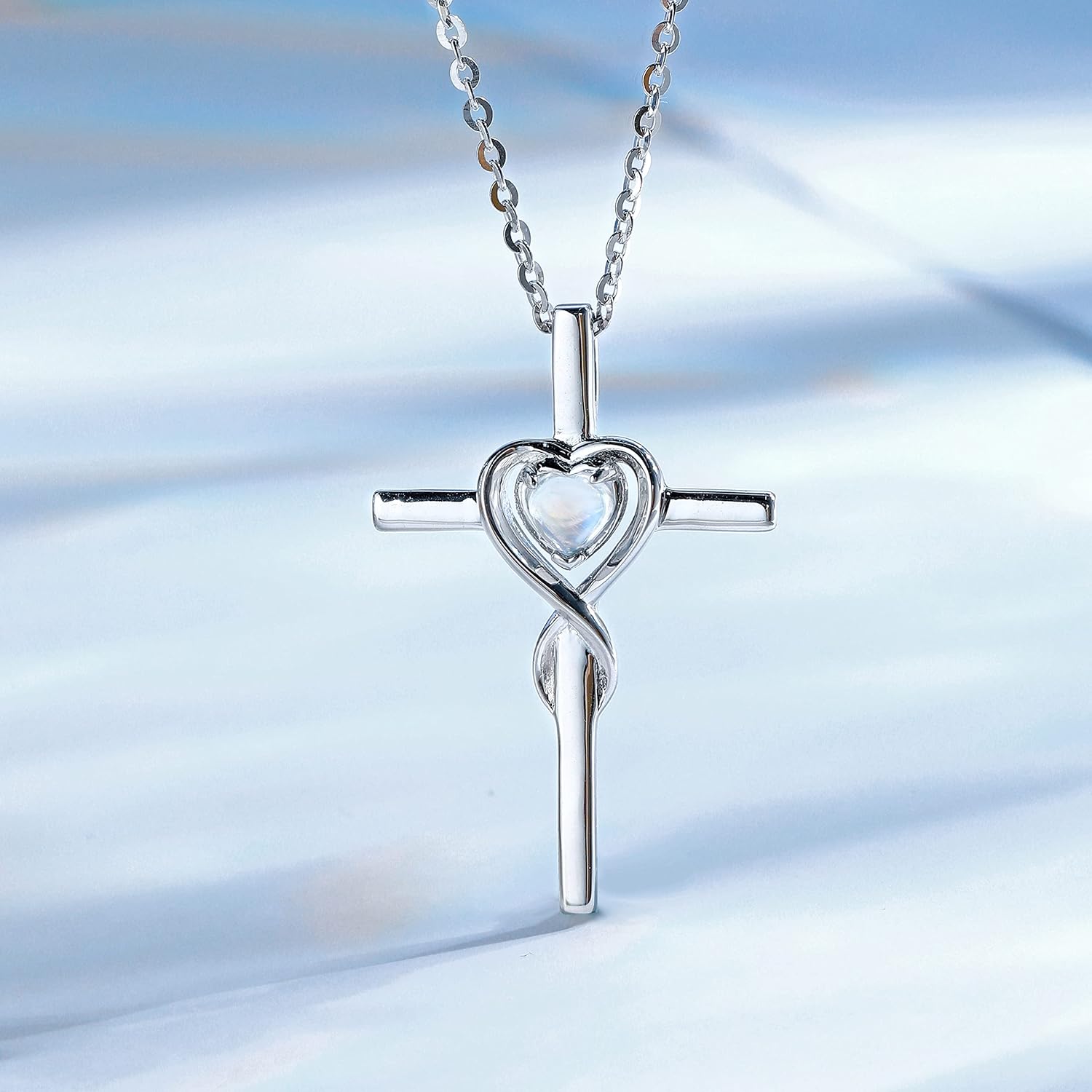 FANCIME Birthstone Cross Necklace for Women Birthstone Necklace Heart Infinity Cross Pendant Necklace Fine Jewelry Christmas Birthday Holiday Gifts for Her, 16"+2" Inches - Image 4