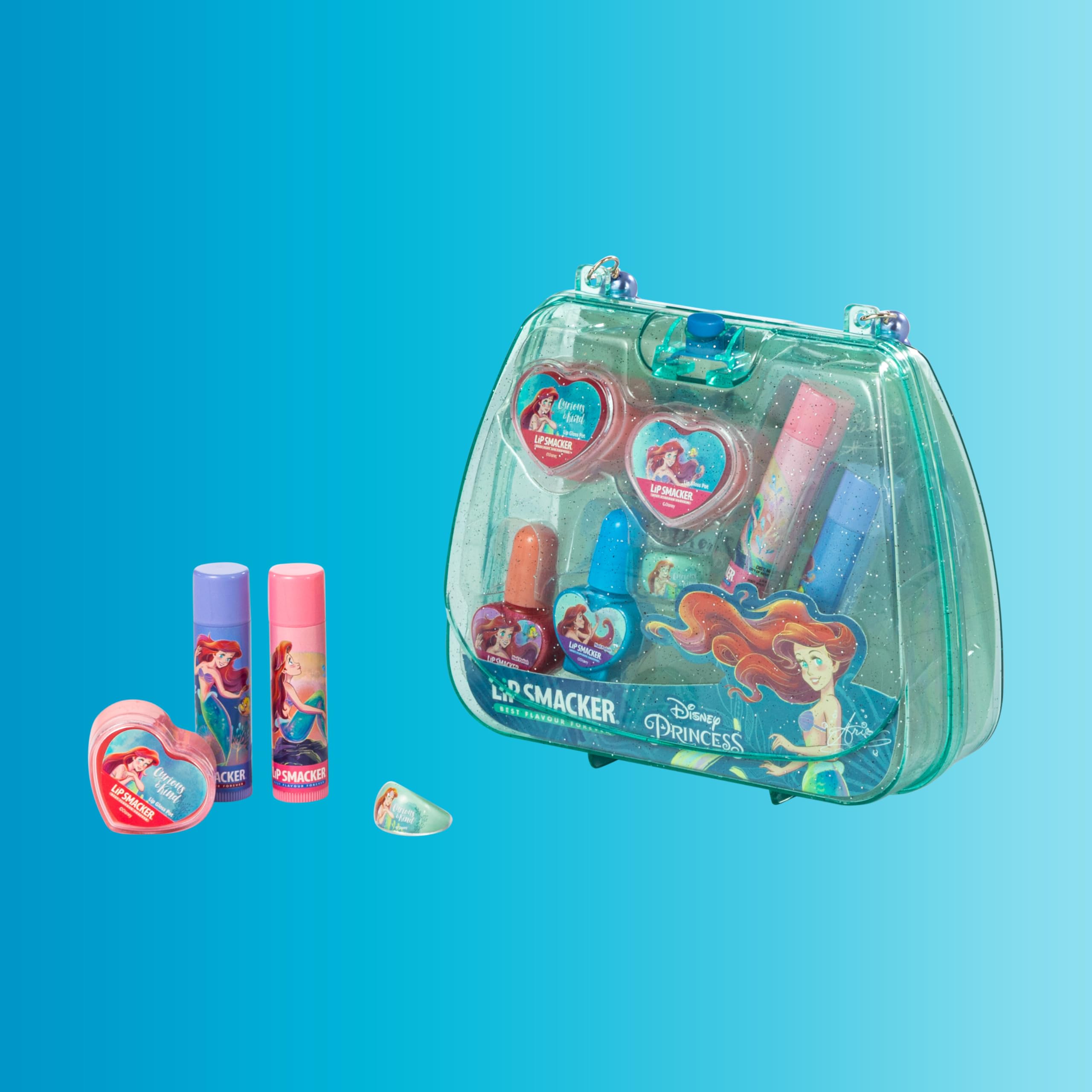 Lip Smacker Princess Ariel Mini Tote Bag, Valigetta Trucchi per Bambina con Trucchi e Smalti per Viso, Labbra e Unghie, Accessori Inclusi, per un Look da Principessa Disney