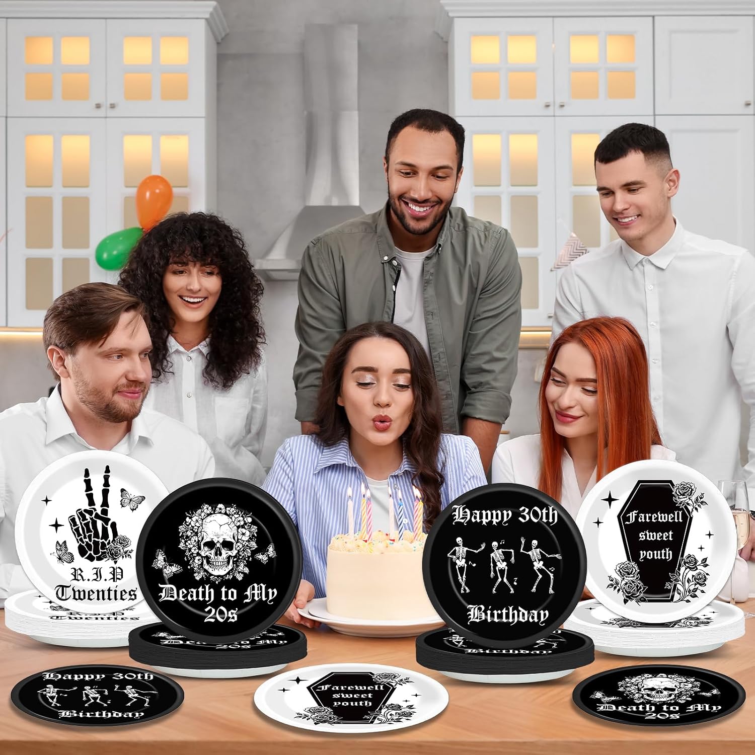 CHUNNIN 48Pcs Gothic Death to My 20s Party Paper Plates 30th Birthday Themed Party Supplies 7" Rip to My 20s Party Death to My Twenties Disposable Plates for 30th Birthday Party Decorations
