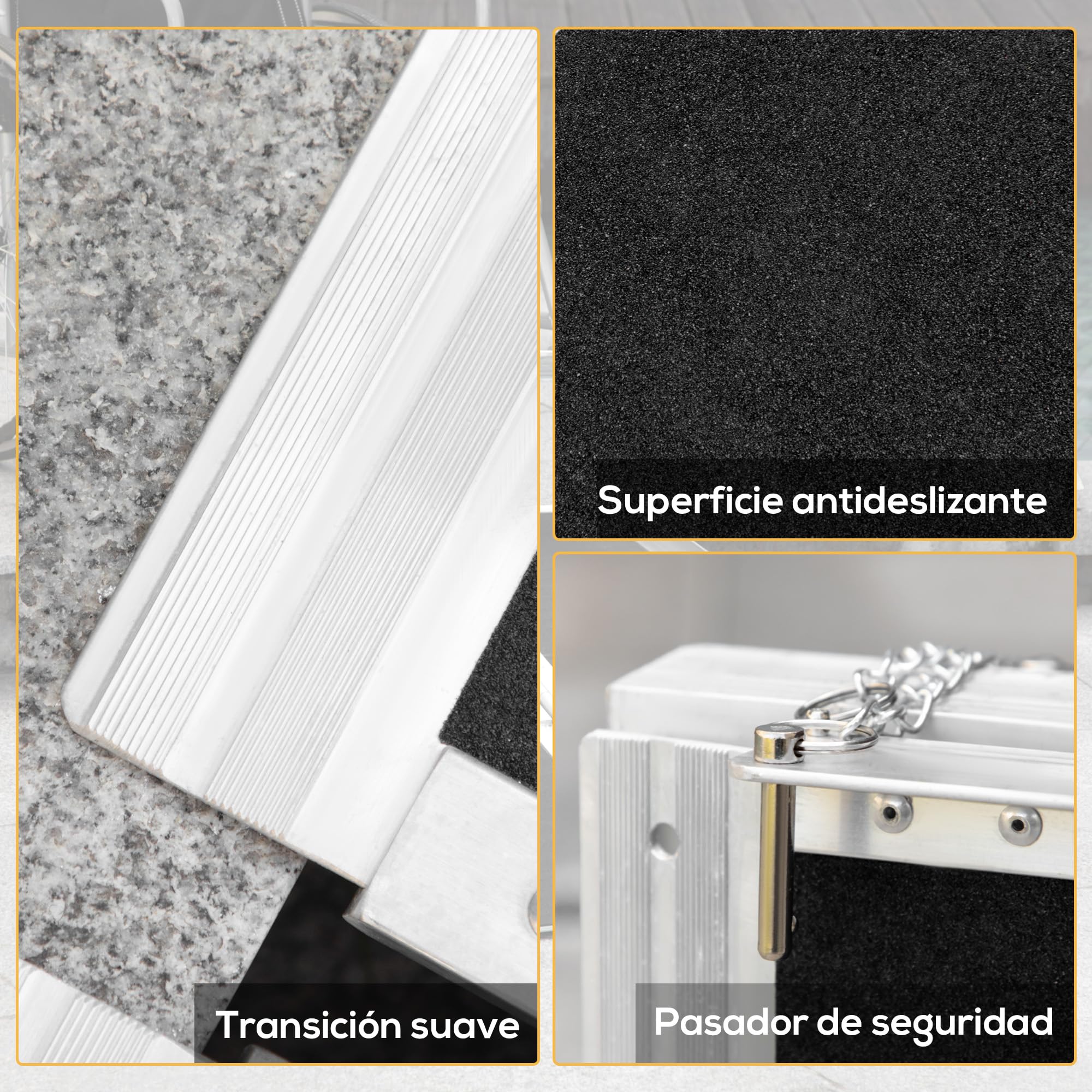 HOMCOM Rampa para Sillas de Ruedas Plegable, 122 cm, Carga 270 kg, Rampa Portátil de Aluminio Antideslizante con Bordes de Seguridad y Asa, para Escaleras, Puertas, Discapacitados