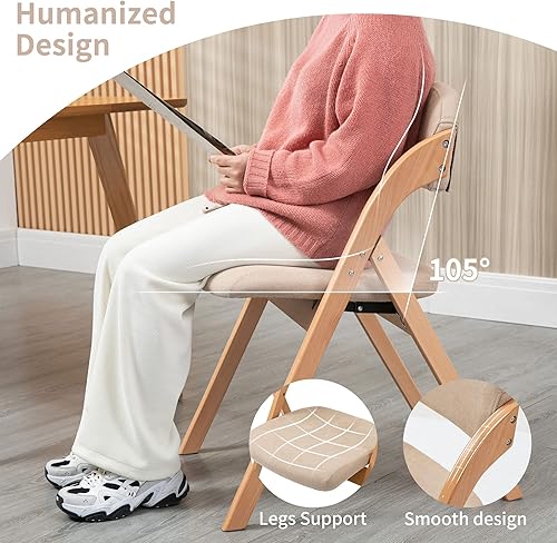 Miniatura 6 de HOMEFUN Sillas plegables con asientos acolchados, juego de 2 sillas de comedor apilables de madera con funda extraíble montada, silla adicional