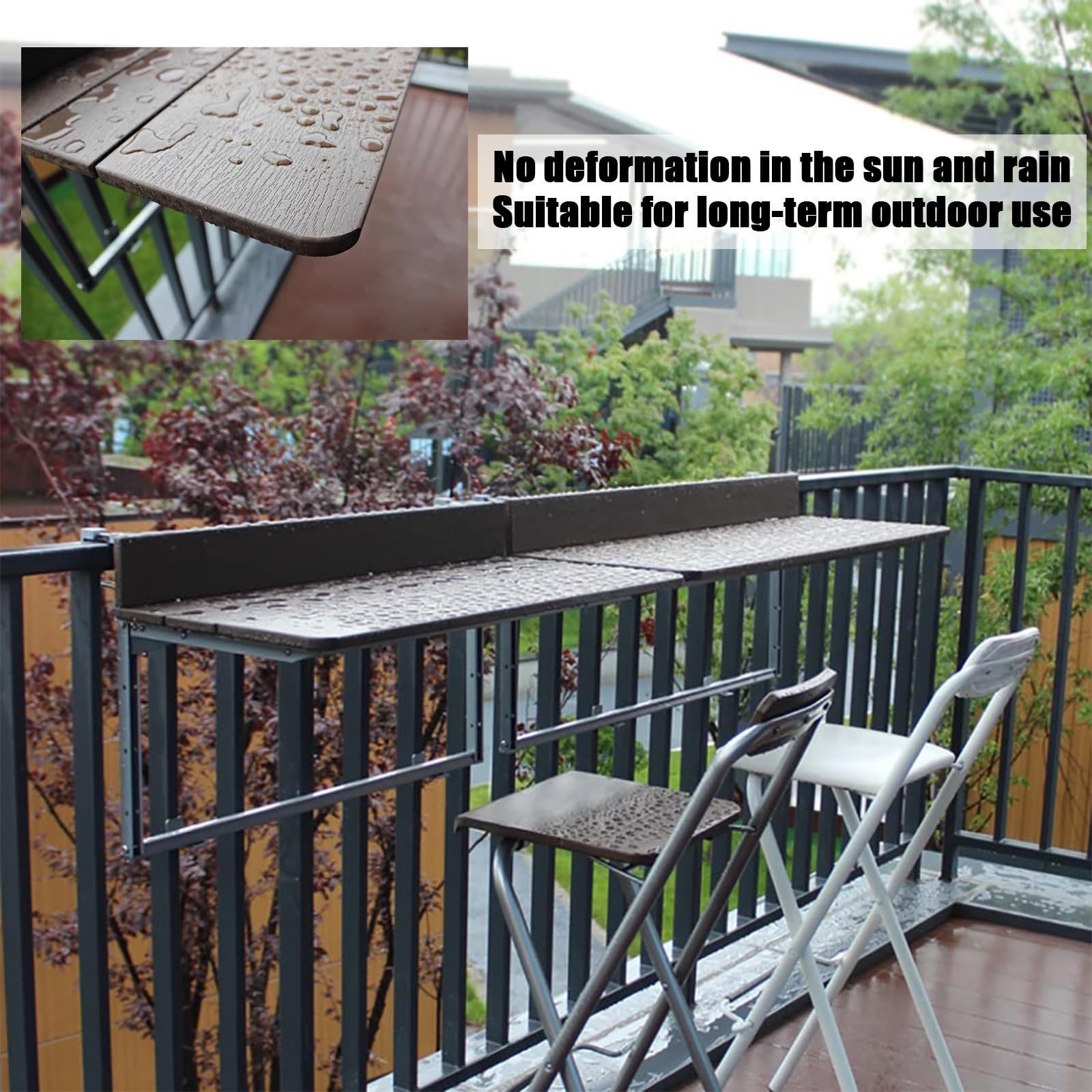 Table de balcon pliante, Table de balcon suspendue pliable, Petite table de jardin pliable, Table pliante murale en aluminium réglable en hauteur, résistant aux intempéries(W27xL60CM/W10.6xL23.6IN)
