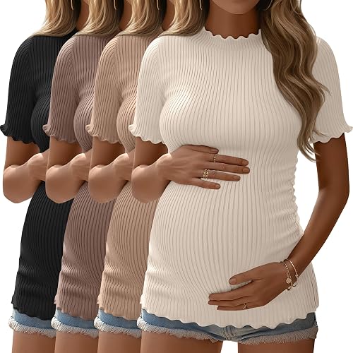 Velvelhall 4 Pack Maternity T Shirts, 4-Color, L