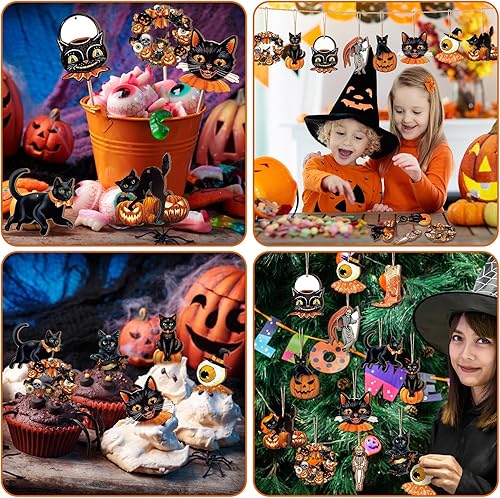 Miniatura 5 de 36 adornos de Halloween con cuerdas, decoración de madera de Halloween para árbol, calabaza, calavera, gato, decoración de Halloween, adornos