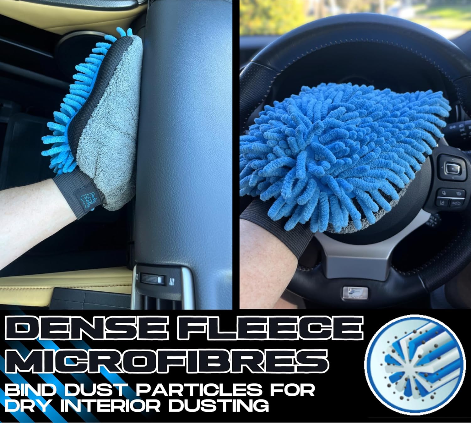 Sudz Budz® Premium Microfiber Chenille Car Washing Mitt 2 Pack | 2-in-1 Double-Sided Scrubber and Fleece Mitts. Soft, Durable, No Scratch, Lint-Free Washing and Detailing for Exterior Car Care