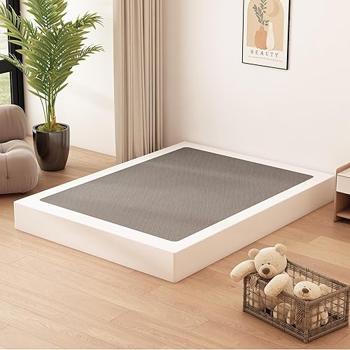 Miniatura 4 de Base de cama con somier para cama Queen de 8 pulgadas, base de cama de metal de alto perfil Queen con funda de tela, base de colchón resistente,