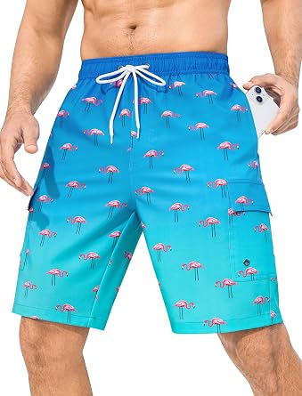 SILKWORLD Mens 9" Swim Trunks Quick Dry Mens Bathing Suit Mesh Lining Board Shorts with Pockets