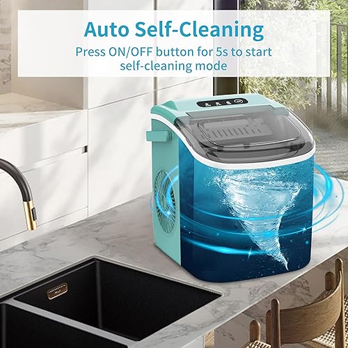 Miniatura 4 de COWSAR Máquina de hielo portátil para máquina de hielo con autolimpieza, 26.5 libras24 horas, 6 minutos9 piezas de hielo bala, cuchara de hielo y