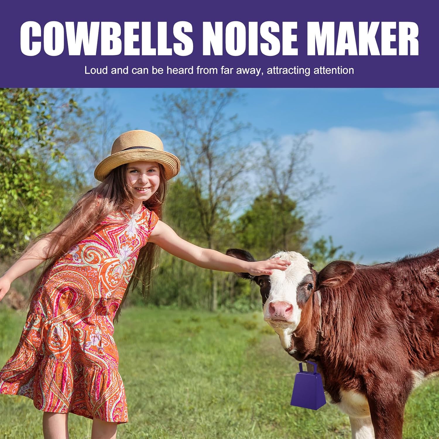 Boao 12 Pack Metal Cowbells with Handle 4 Inch Cow Bells Noise Makers Hand Percussion Cowbells Loud Cheering Bells for Sporting Events Football Games Weddings Celebrations Party(Purple)