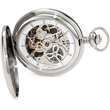 Charles-Hubert, Paris 3905-W Premium Collection Stainless Steel Polished Finish Hunter Case Mechanical Pocket Watch