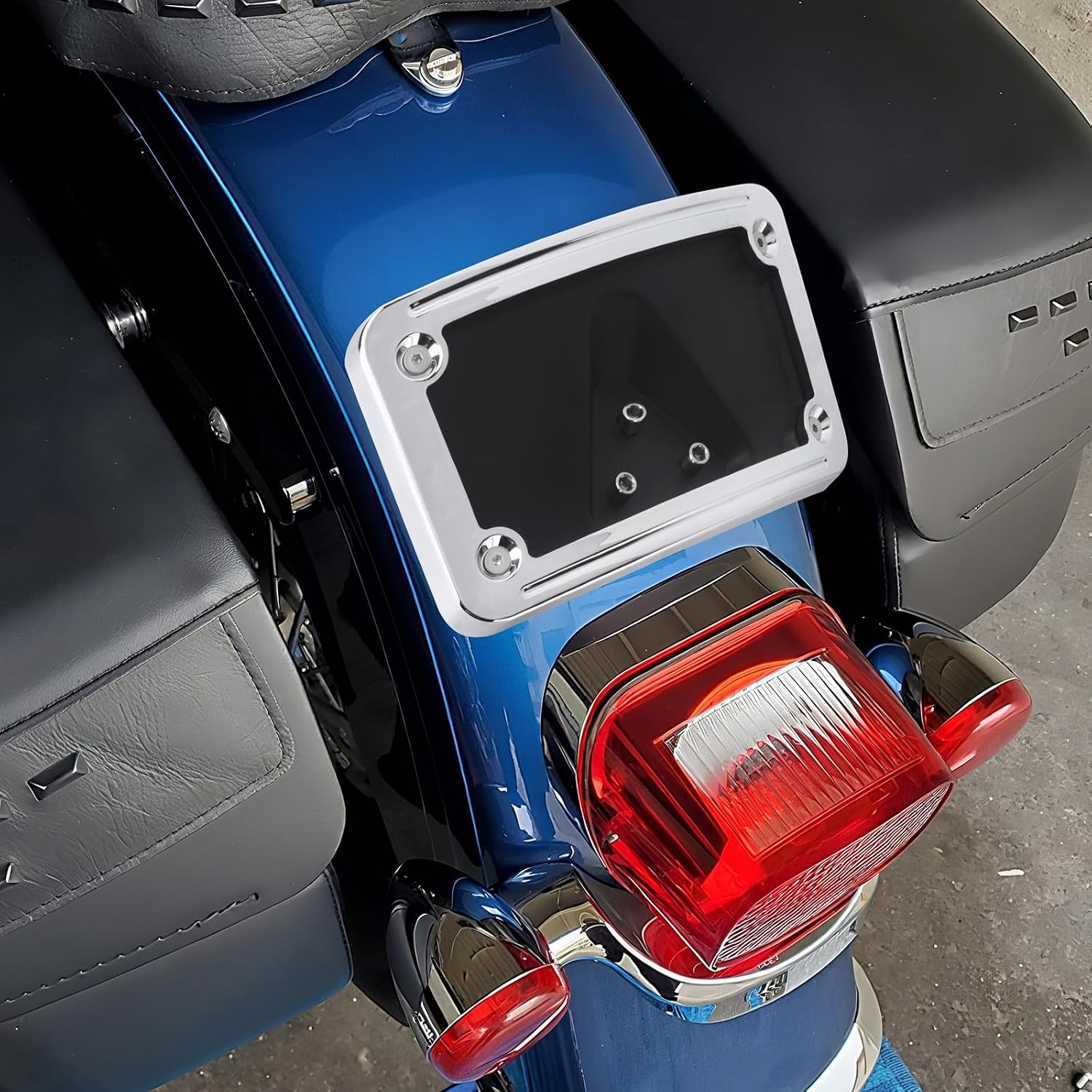 Curved Laydown License Plate Frame Mount Kit Replacement for 3148 Fit for Harley 3 Hole Mount Motorcycle Models, Chrome