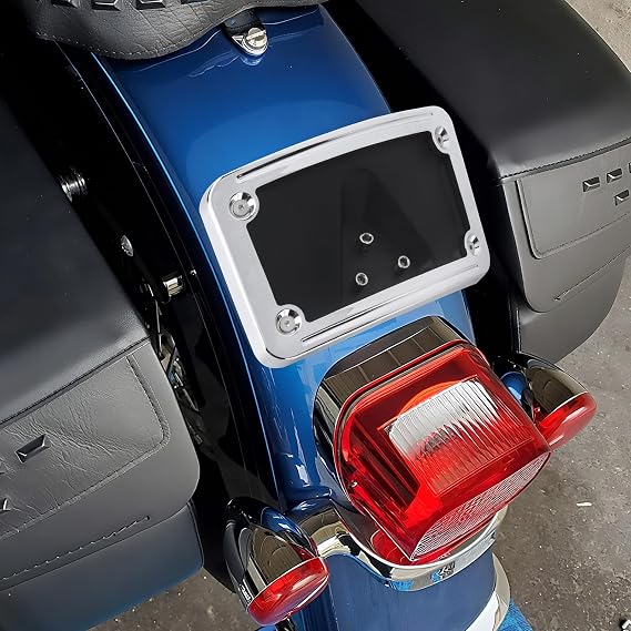Curved Laydown License Plate Frame Mount Kit Replacement for 3148 Fit for Harley 3 Hole Mount Motorcycle Models, Chrome