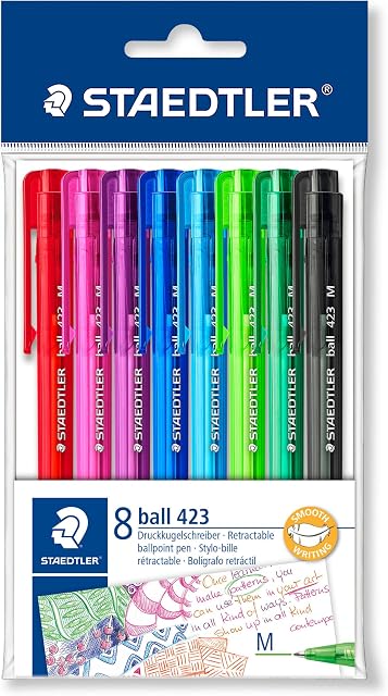 STAEDTLER Medium Retractable Rainbow Ballpoint Pens, Assorted, Pack of 8