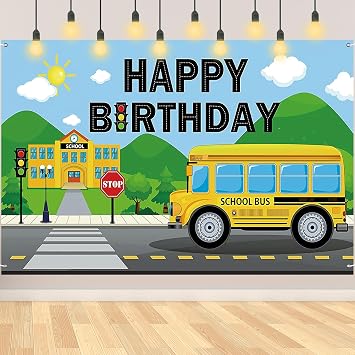 Wheels on The Bus Birthday Decorations - Yellow School Bus Party Backdrop Banner for Boys Girls - Car Train Theme Party Favor
