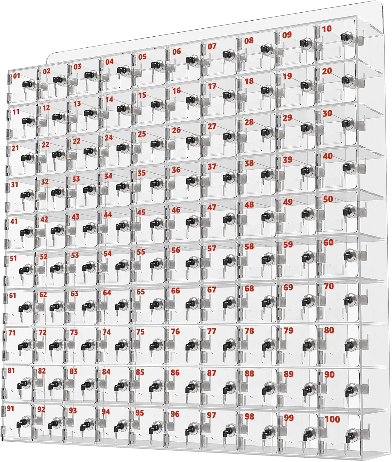 Mobile Phone Storage Box Transparent Acrylic Mobile Phone Security Locker with Key,100-Slot Acrylic Cell Phone Locker - Wall-Mounted Clear Storage Organizer with Individual Locks & Keys for