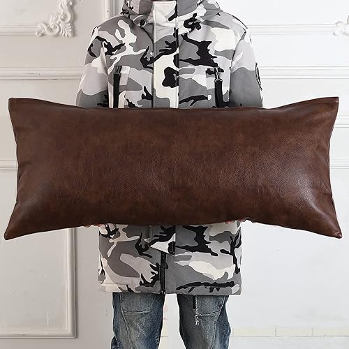 Miniatura 6 de PANOD Fundas de almohada lumbar decorativas de 16 x 24 pulgadas fundas de almohada largas de piel sintética de alta calidad para sofá de granja cama