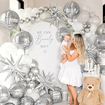 Disco Ball Balloons for 70s Disco Party Decor with Star Balloon