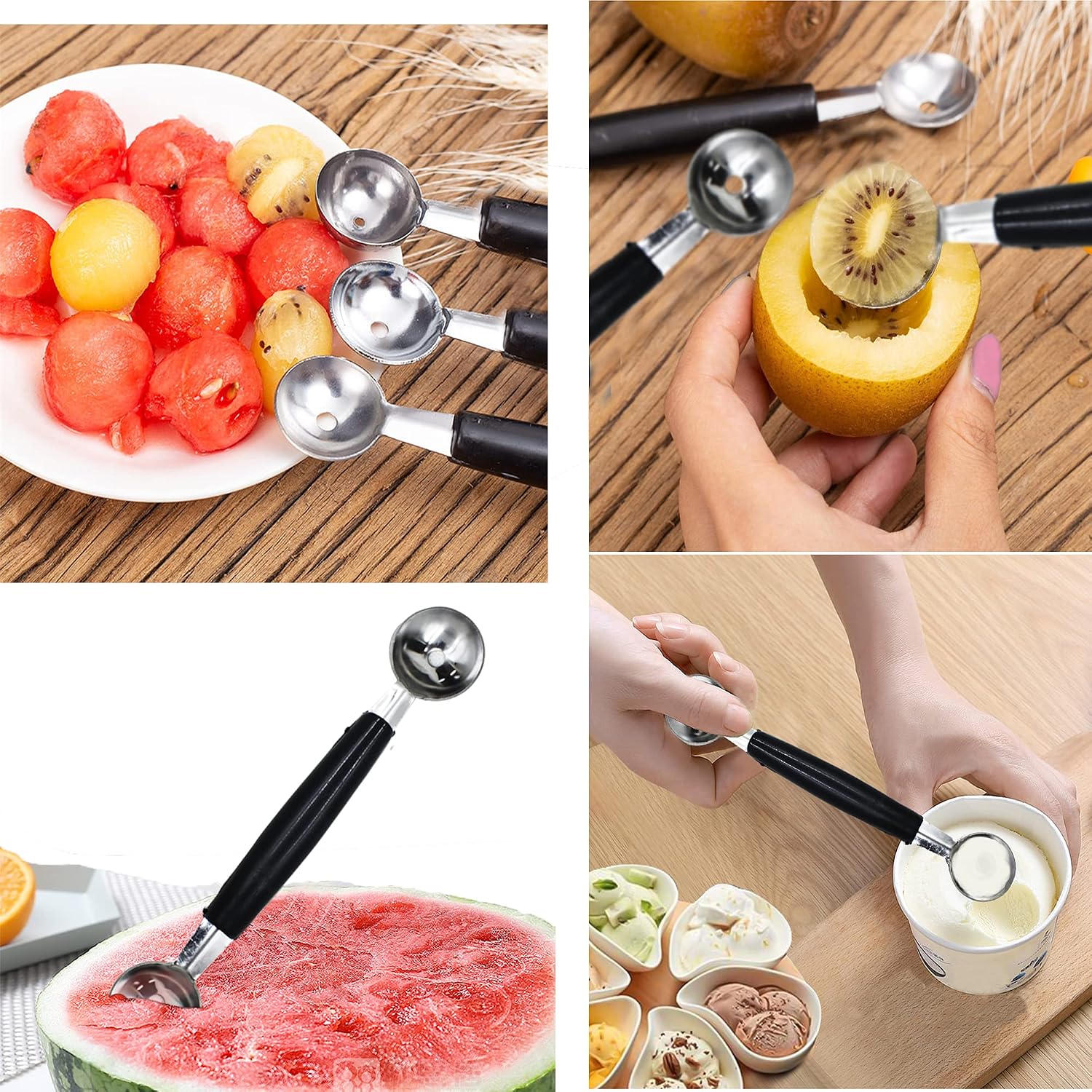 2 Pack Double Ended Headed Fruit Icecream Ball Spoon,Stainless Steel Melon Baller,Smooth Round Melon Balls Melon Scoop for Watermelon, Ice Cream, Fruits, Sorbet, Meatball