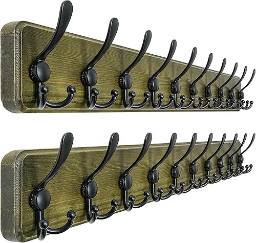 Miniatura 33 de Dseap Perchero de pared – Resistente 38-1/4 pulgadas de largo, con 10 tri-ganchos personalizados reforzados, colgador de pared de madera maciza para