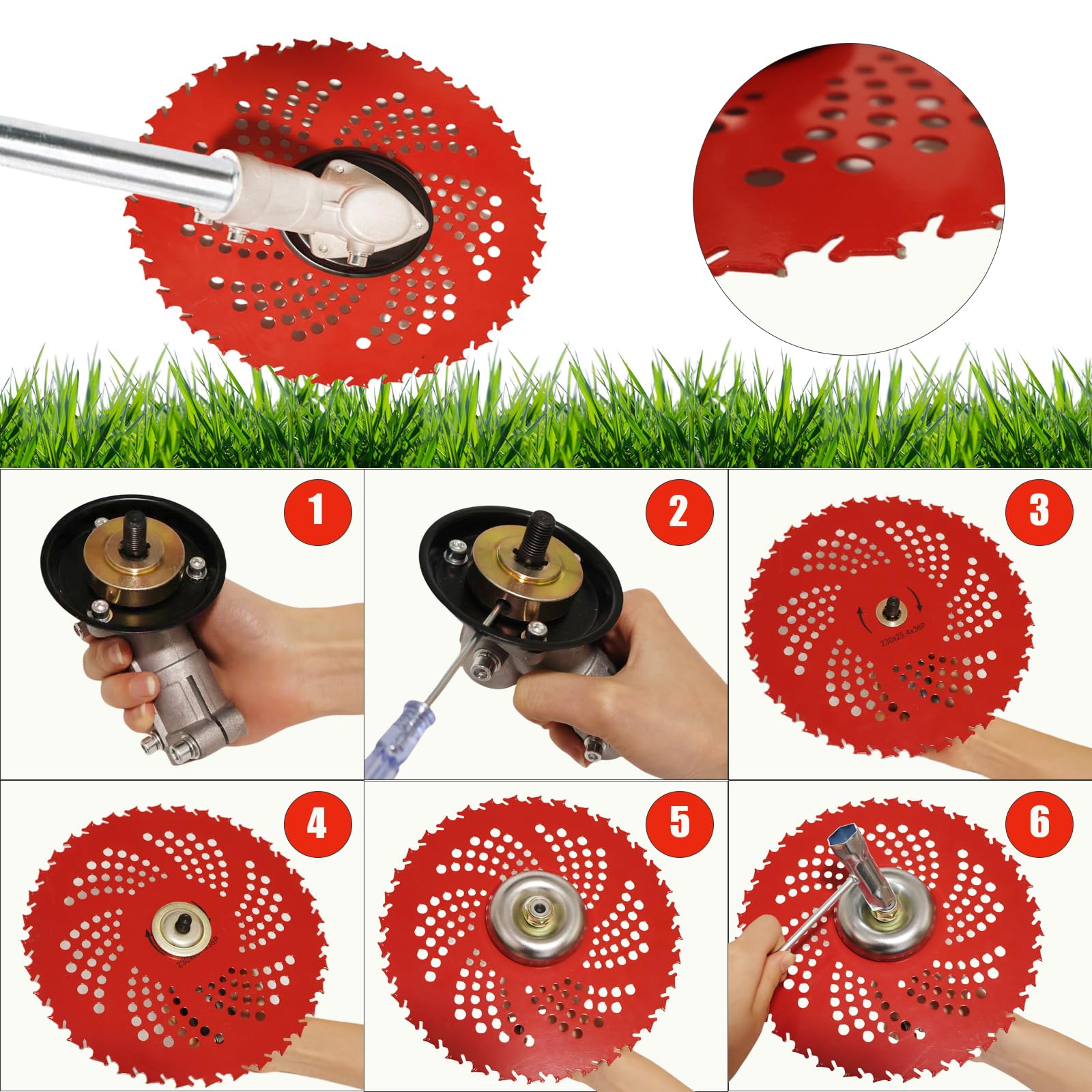 Paquete de 2 cuchillas de corte de cepillo con punta de carburo de 9 pulgadas x 36 dientes, cuchillas de herbicida con kit de adaptador universal para cortador de cepillo, recortadora, herbicida,