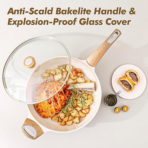 Miniatura 7 de SENSARTE Juego de utensilios de cocina de cerámica antiadherente de 14 piezas, juego de ollas y sartenes saludables, juego de cocina no tóxico, gris