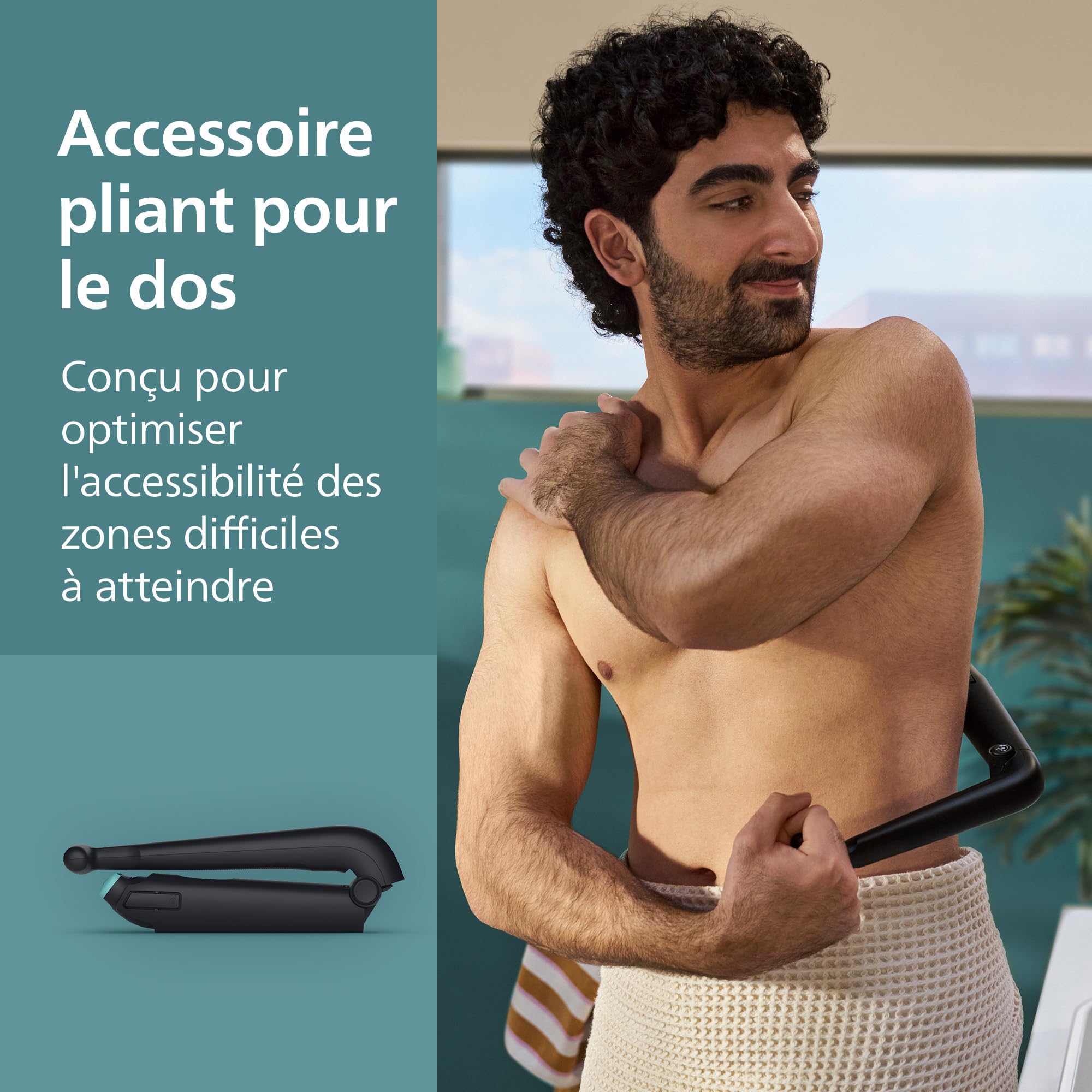 Philips Bodygroom série 5000 - Tondeuse pour hommes avec Triple protection, taille des poils et rasage des zones intimes, accessoire pliant pour le dos, 100% étanche, autonomie de 100 min, BG5480/15
