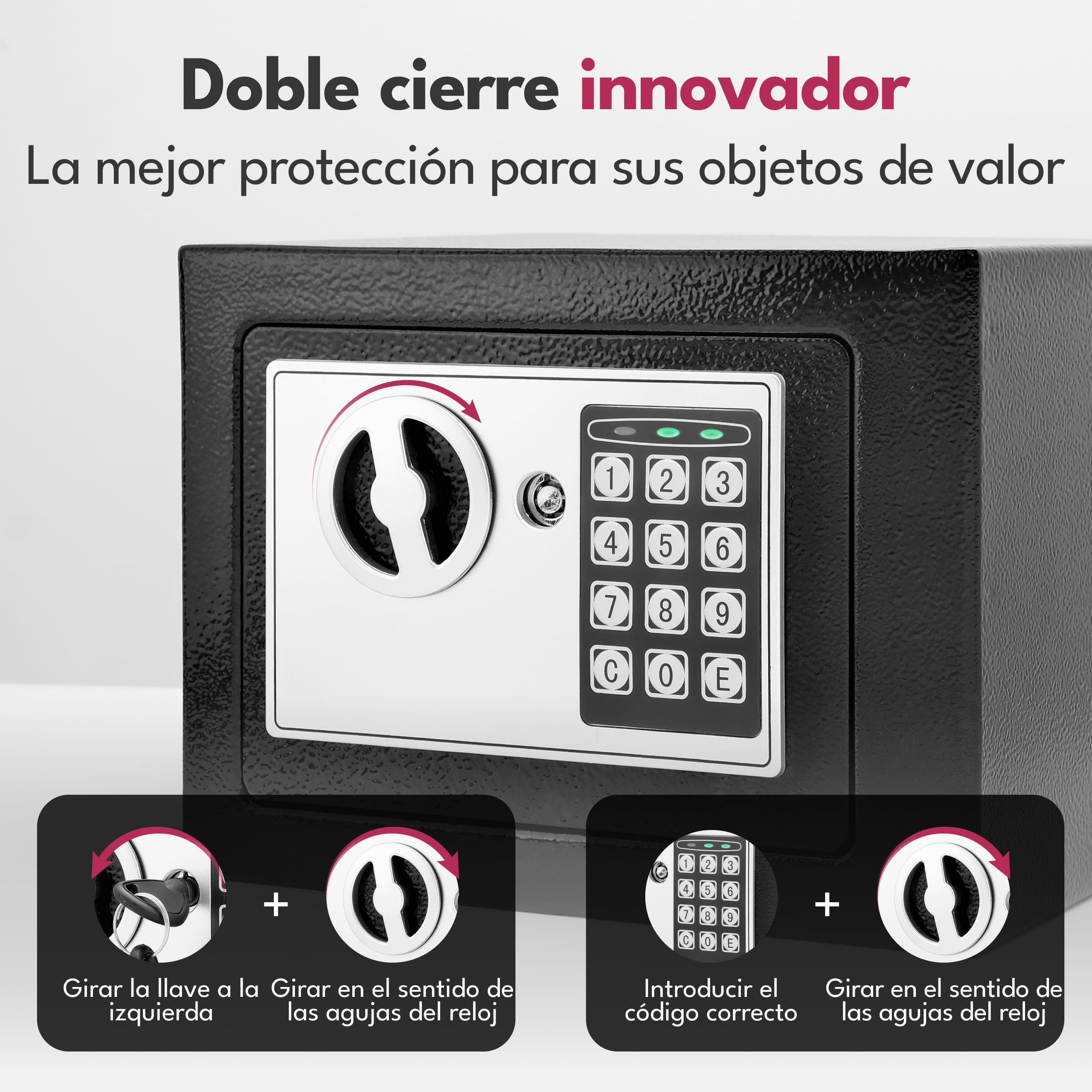 LEBENLANG 5L Caja fuerte pequeña para el hogar - Incl. bolsa ignifuga para documentos & llave de emergencia I caja fuertes empotrable mueble caja fuerte con cerradura de combinación Mini safe Cofre