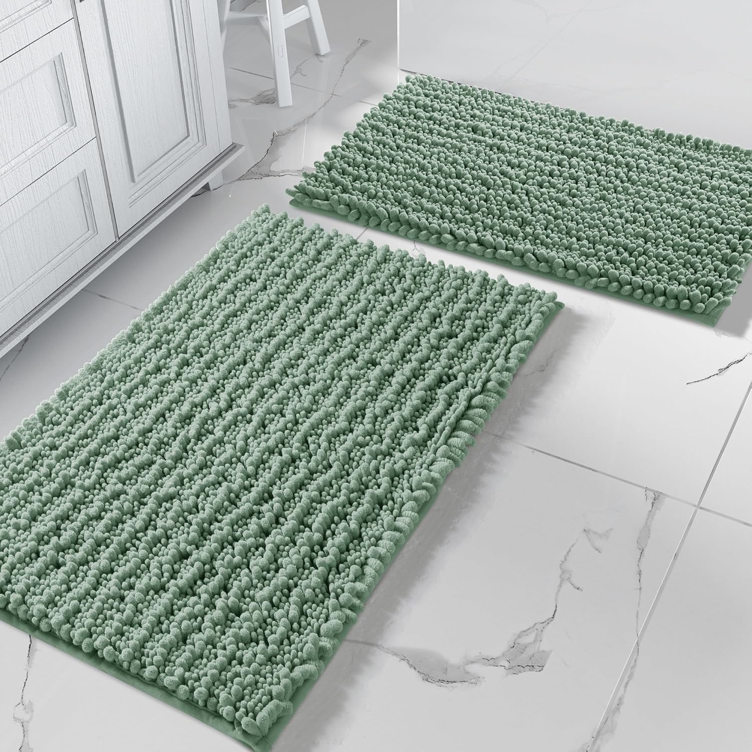 Yimobra Bathroom Mat, 43x61 + 51x81 cm, Soft and Cozy, Super Absorbent Water, Non-Slip, Machine-Washable, Thick Modern for Bathroom Bedroom, Green โ image 1