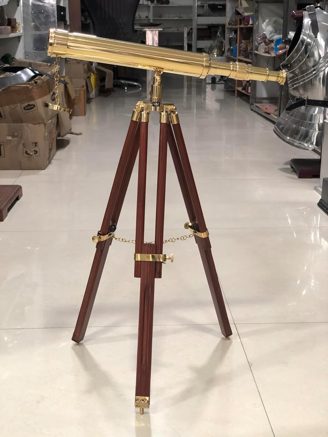 Floor Standing Brass Harbor Master Telescope, 18" Objective Lens, Altazimuth Mount Tripod Telescope