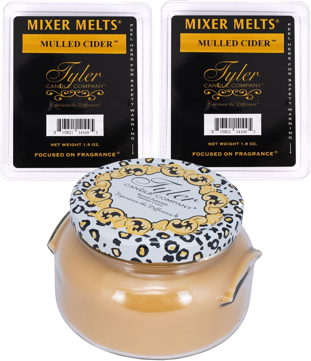 Elanze Designs Tyler Candle Mulled Cider 22 Ounce Glass Jar Candle and Mixer Melts; Set of 3