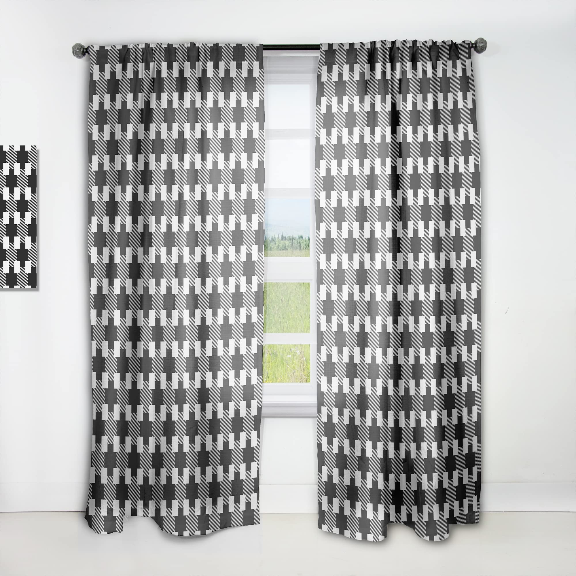 Rideaux à motif géométrique monochrome rideau salon vintage milieu du siècle tissu lourd