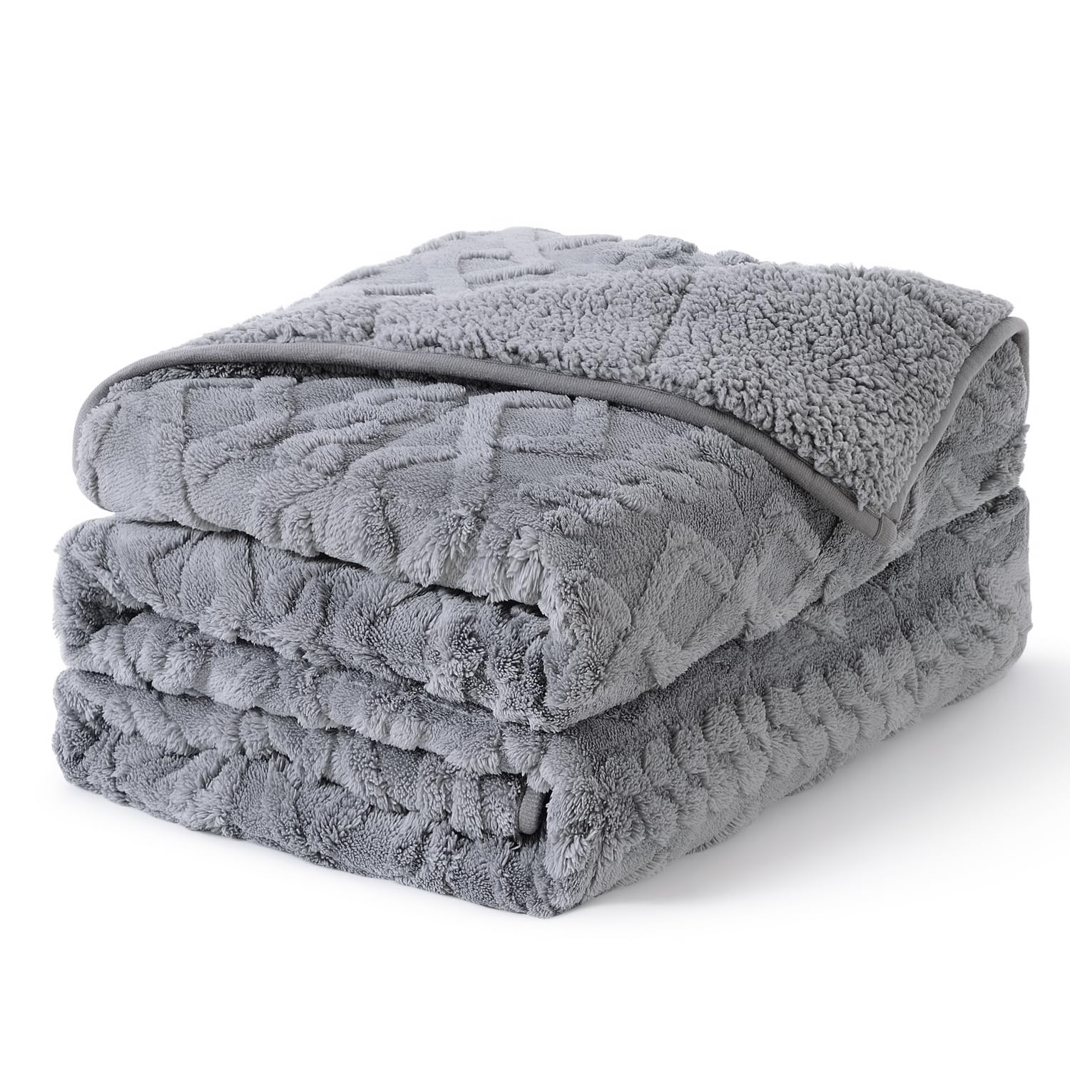 Topblan Weighted Blanket Queen Size 15lbs, Adult Weighted Blankets with Cozy Warm Sherpa for Sleeping and Calming, Jacquard Heavy Blanket for Couch Bed, Grey, 60 x 80 inches
