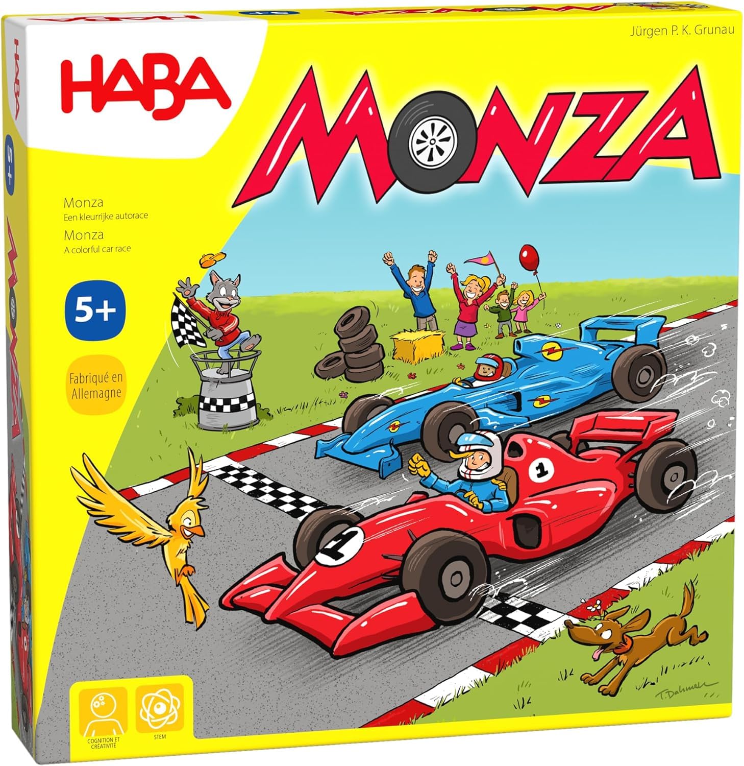 HABA - Monza - Children's Board Game - Board Race with Car - Strategic and Tactical Game - Wooden Car - 2 to 6 Players - 5 Years and Above, 302204
