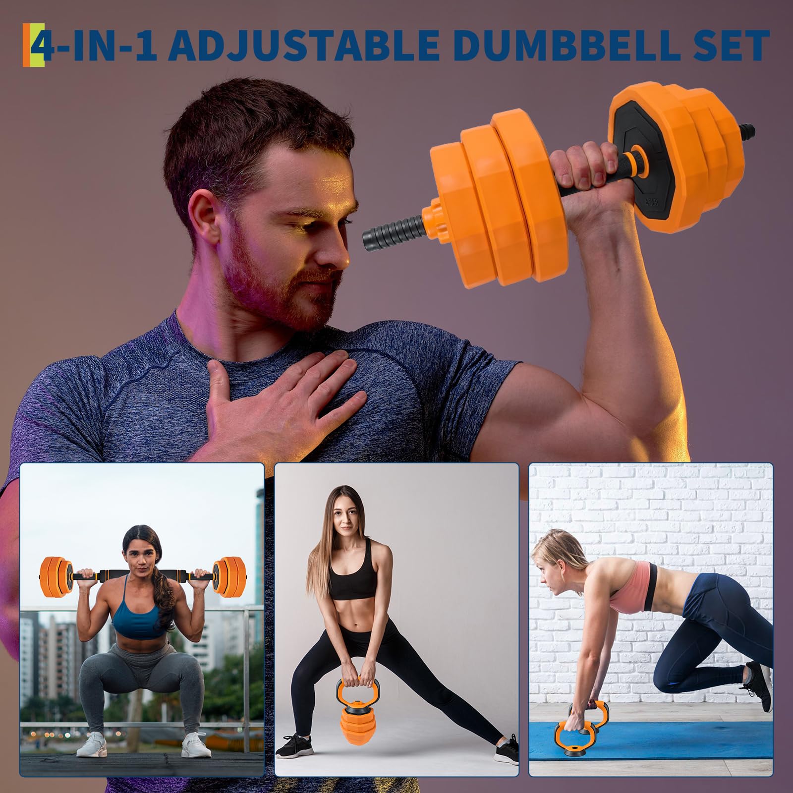 Garvee - Mancuerna ajustable 4 en 1 para entrada - Modular en barra, kettlebell, asas de bomba - Versátil, revestimiento de PVC, fitness en casa - 66 lbs
