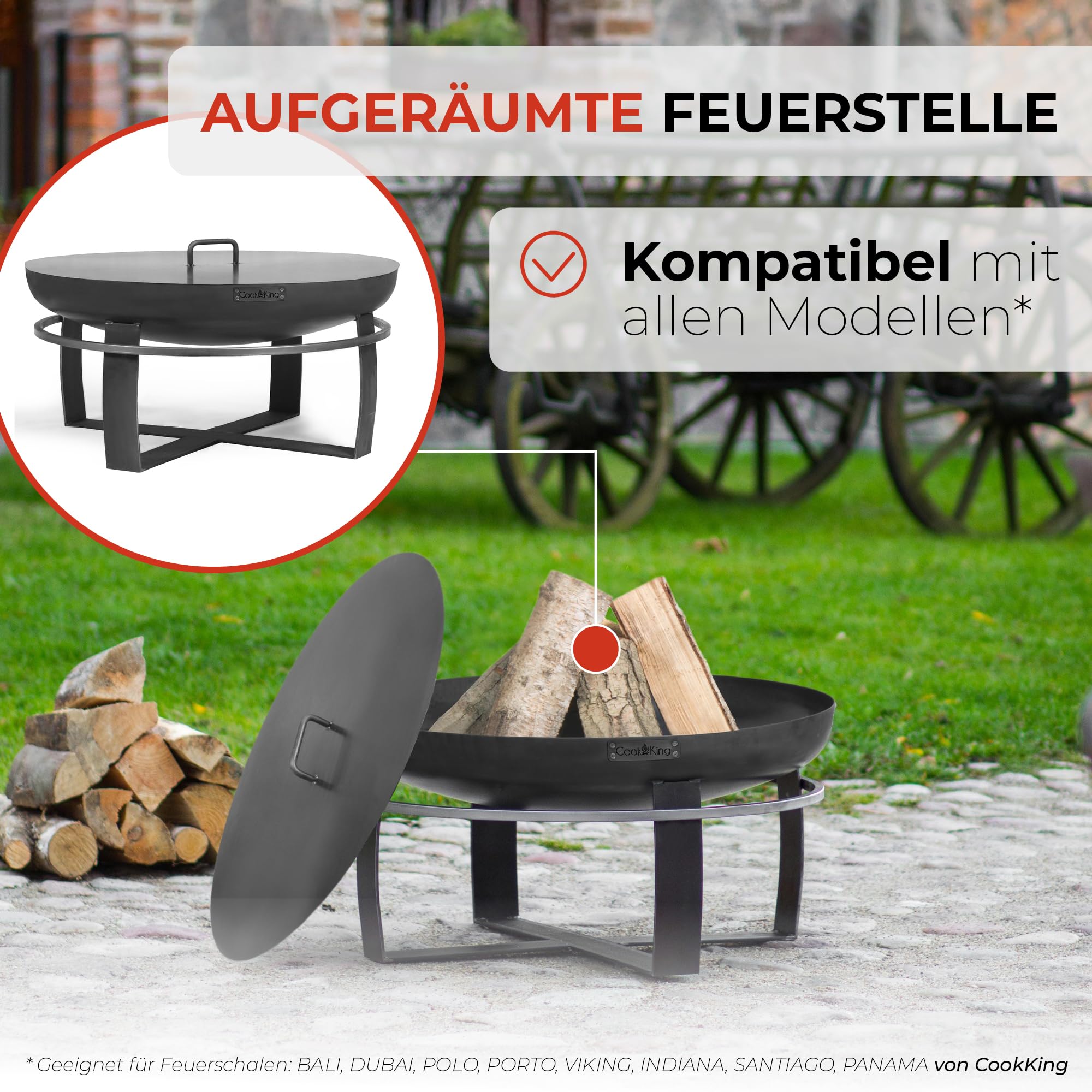 CookKing Stahl Deckel Ø 61 cm | Zubehör für Feuerschalen | Passgenaue Abdeckung für Ø 60 cm Feuerschalen | Schutz vor Ascheflug & unkontrolliertem Feuer | Hochwertiger Rohstahl | Handmade in Europe |