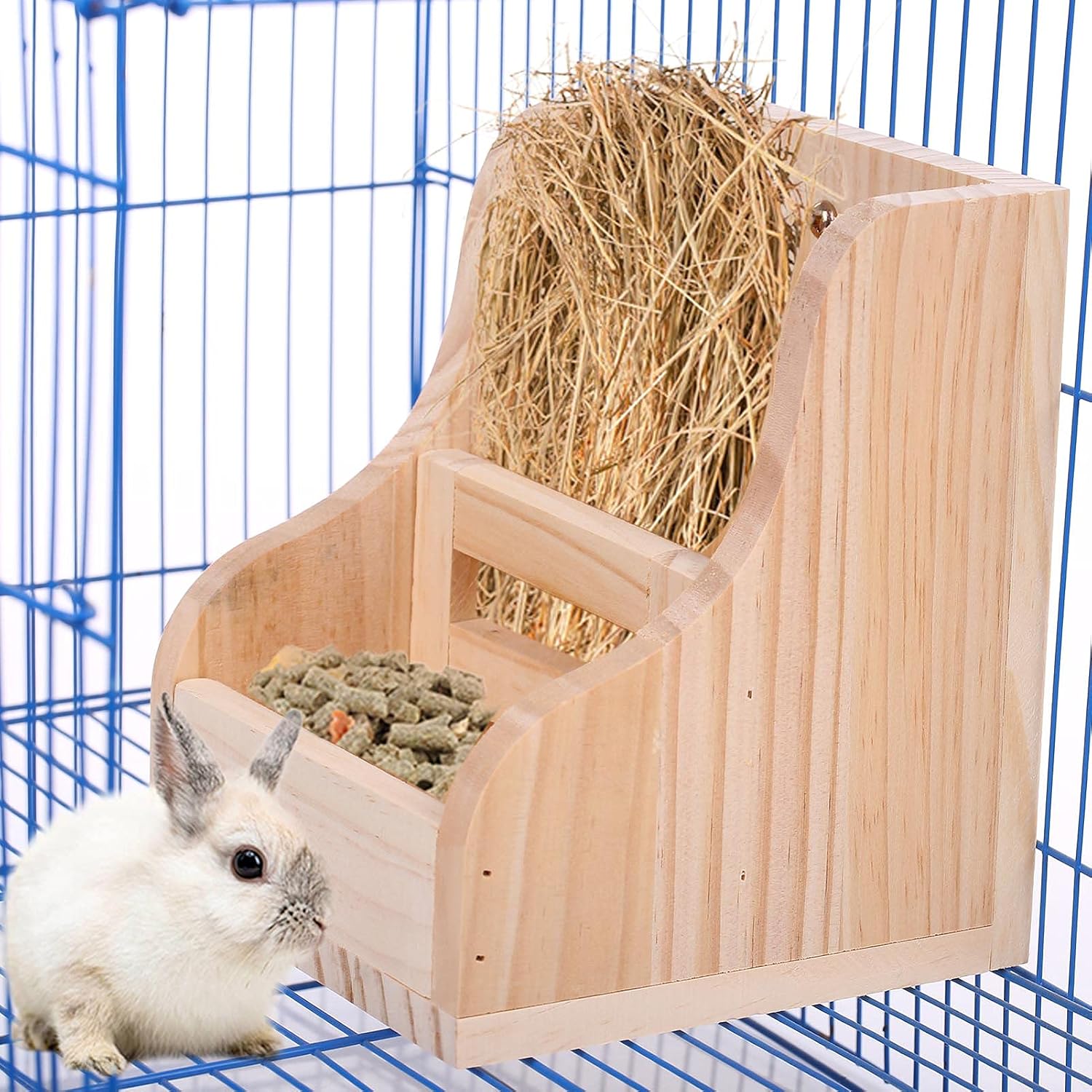 ZARYIEEO Rabbit Hay Feeder, Wooden Grass & Food 2 in 1 Double Use Dispenser, Wood Rack Manger Holder for Bunny Guinea Pig Chinchilla,…
