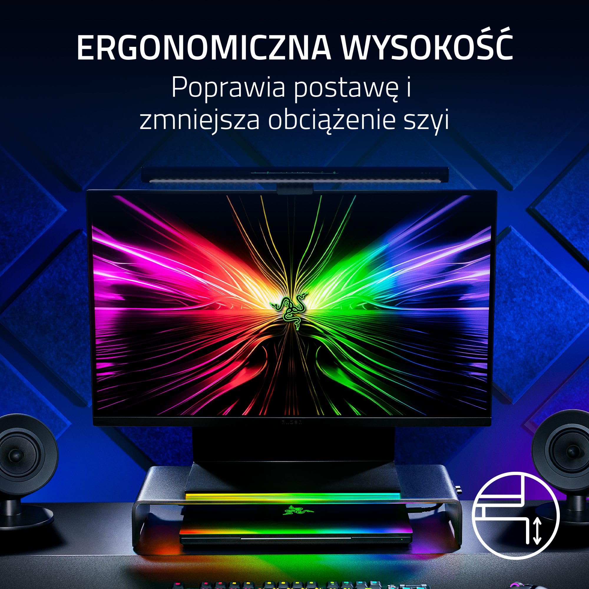Razer Monitor Stand Chroma - Aluminiowy stojak na monitor z 4-kierunkowym hubem USB-C z Chroma RGB (50 cm x 21 cm x 7,85 cm, solidna konstrukcja, nośność 20 kg, ergonomiczna wysokość) Czarny