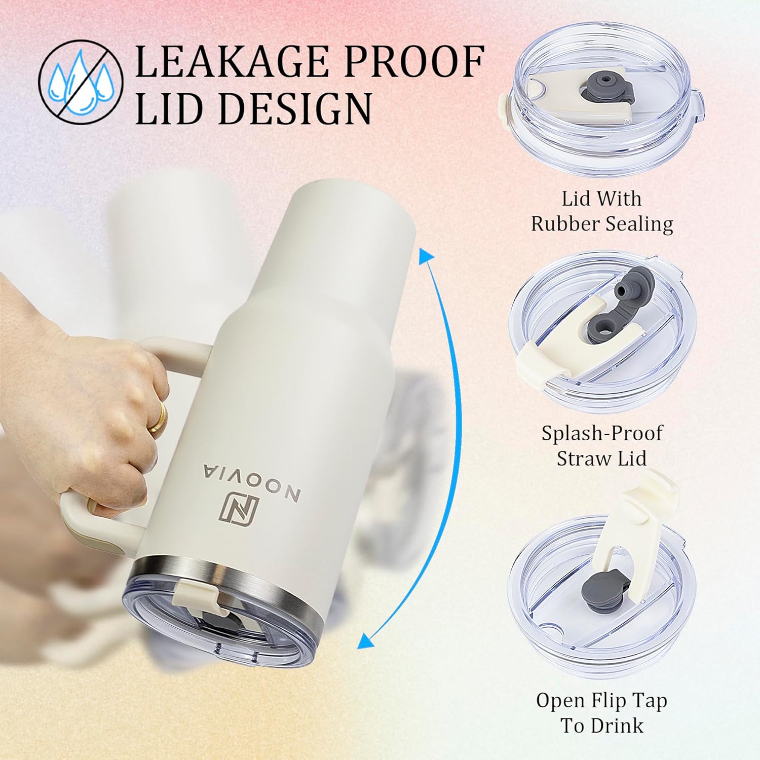 NOOVIA 40oz Stainless Steel Tumbler with Handle & Straw – Double Wall Vacuum Insulated Cup for Hot & Cold Drinks-Christmas Gift. - Image 3