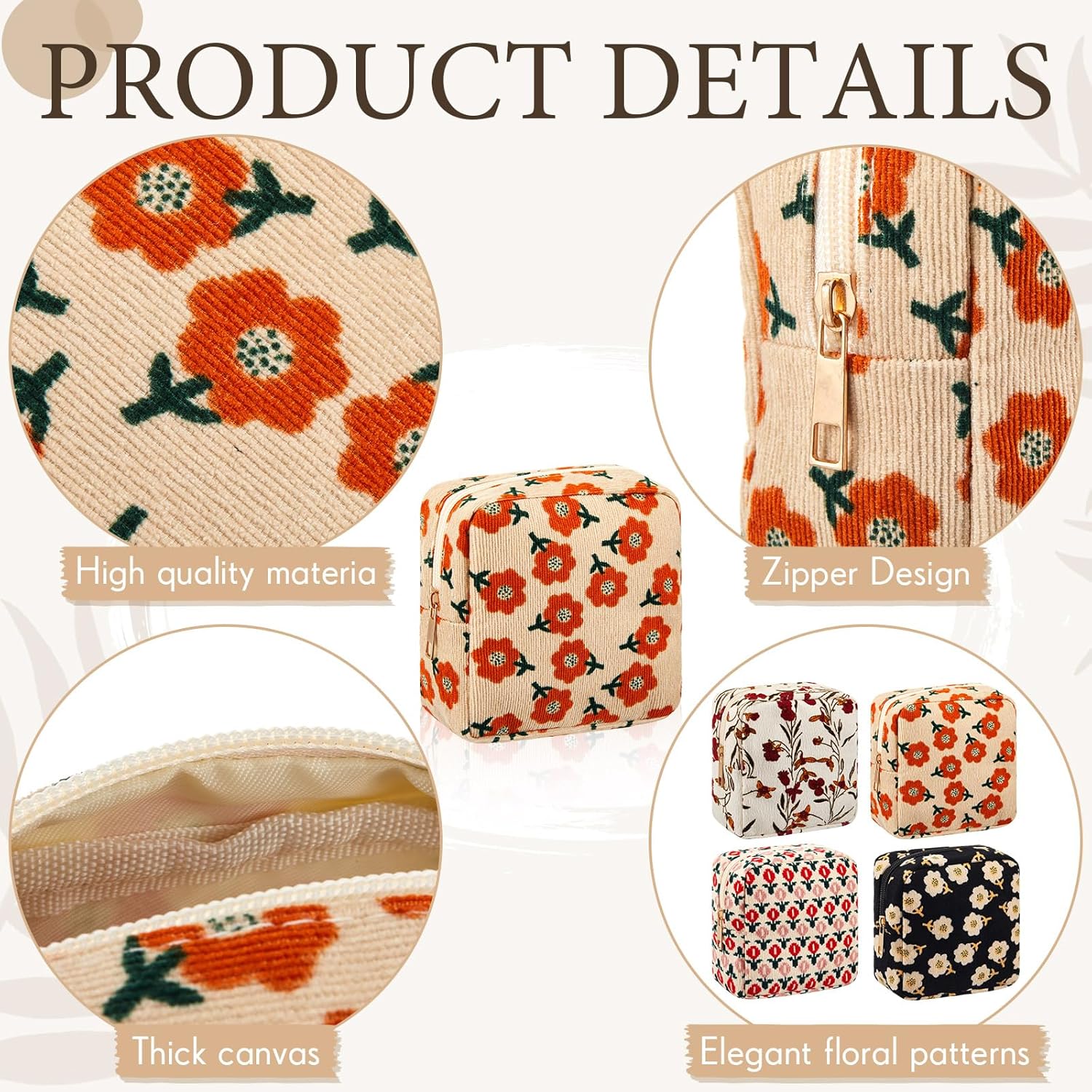 Abbylike 4 Pcs Floral Makeup Bag Cosmetic Bag with Zipper Portable Small Pouches for Purse Toiletry Mini Pouch Cute Mini Makeup Purse for Coin Essentials Items Women(Plum Blossom) - Image 4