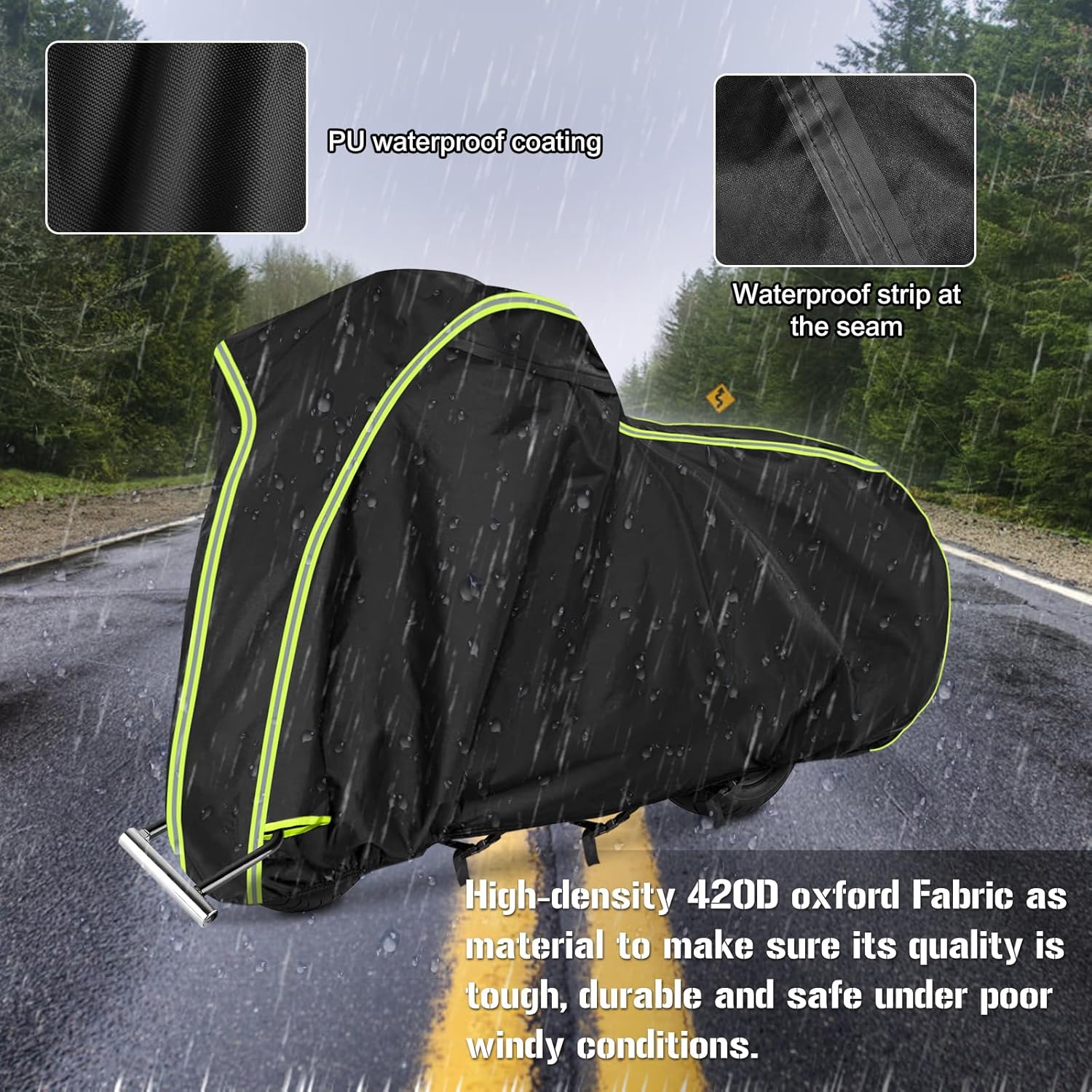 Motorcycle Cover for Honda GL1500 GL1800, Honda Gold Wing 2001-2023 with Side Trunk, All Weather Outdoor Black Protective Cover with Reflective Strips,Vent Holes and Lock Holes (Without top Box)