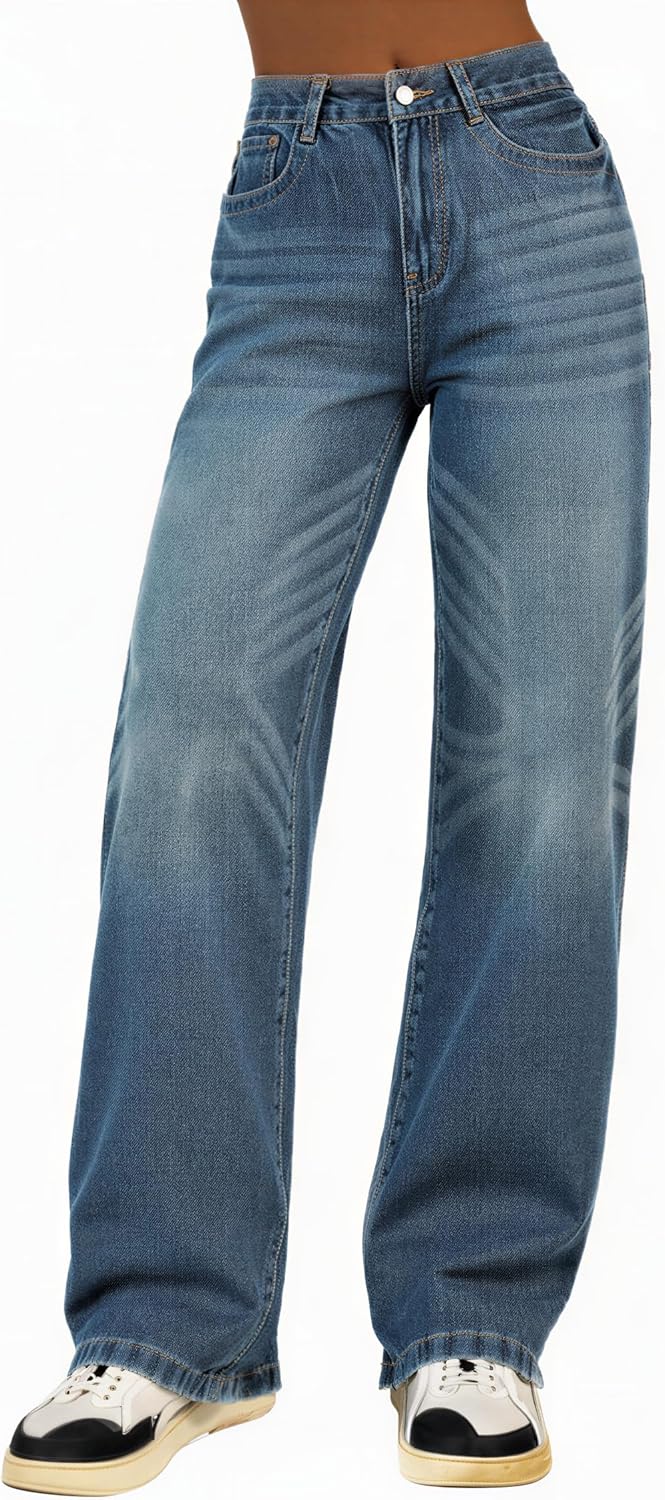EMMIOL Baggy Jeans for Women, Wide Leg Jeans Plus Size Boyfriends Denim Pants, Y2K Vintage Style