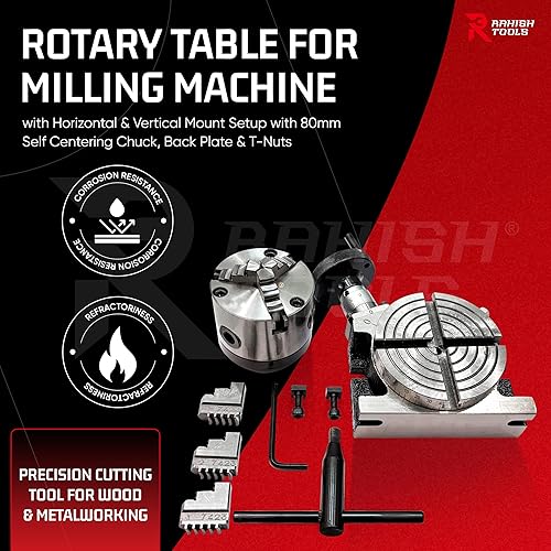 Miniatura 11 de Mesa giratoria para fresadoras 4 pulgadas (3.937 in) 4 ranuras horizontales y verticales con 4 mandíbulas de 2.756 in con mandíbula independiente